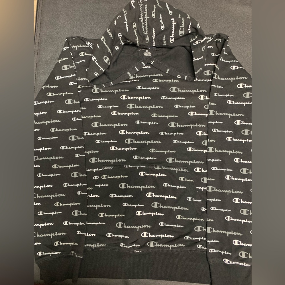 Youth Xl Champion Black Hoodie with Logo Print